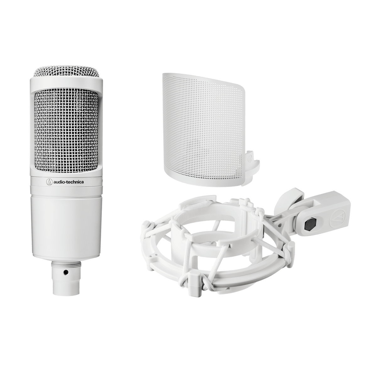 Audio-Technica AT2020 CWH Cardioid Condenser Studio XLR Microphone w/Accessories in White