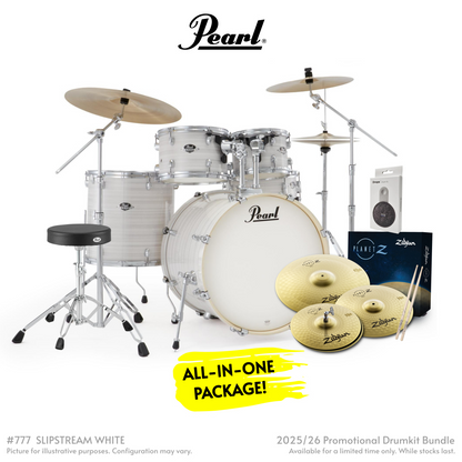 Pearl Export Plus 5-Piece Fusion Plus Drum Kit with Cymbal Pack in Slipstream White