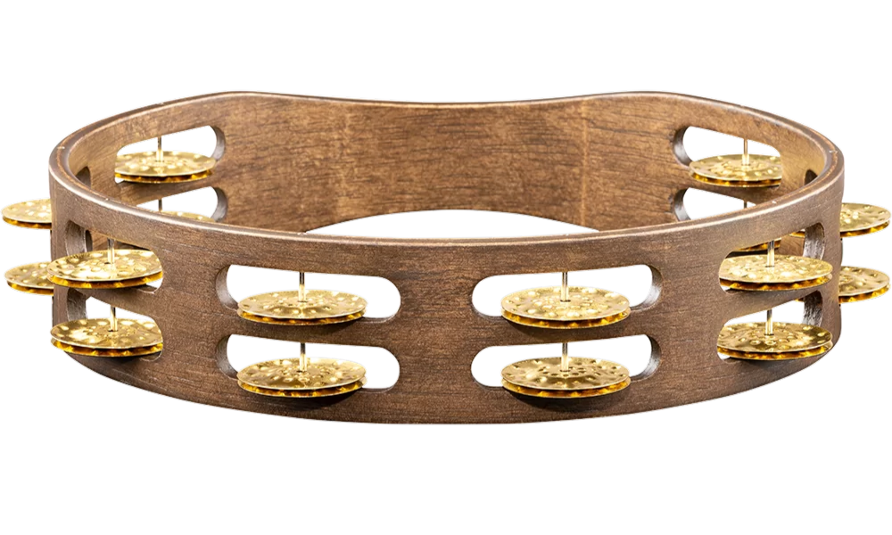 Meinl Percussion TA2VWB Traditional Wood Series Tambourine Dual Row Hammered Brass Jingles 10"