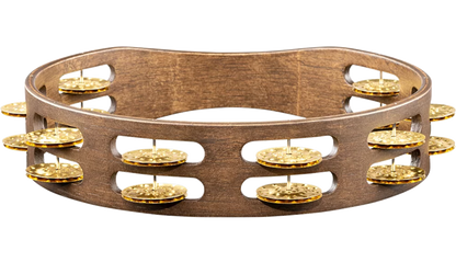 Meinl Percussion TA2VWB Traditional Wood Series Tambourine Dual Row Hammered Brass Jingles 10"