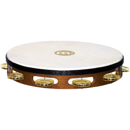 Meinl Percussion TAH1BAB Traditional Wood Series Headed Wood Tambourine Single Row Brass Jingles 10"
