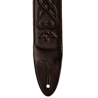 PRS 2.4" Padded Guitar Strap with RAS Custom Leather Faux Birds in Brown