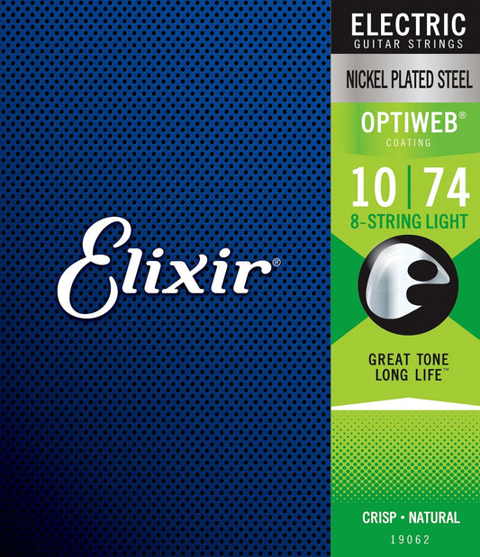 Elixir 19062 Elixir Optiweb 8 String Electric Guitar Strings Lite 10-74 Gauge
