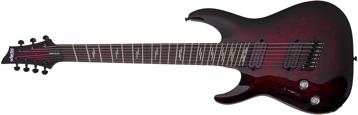 Schecter Omen Elite 7 Multiscale 7 String Left Hand in Black Cherry Burst