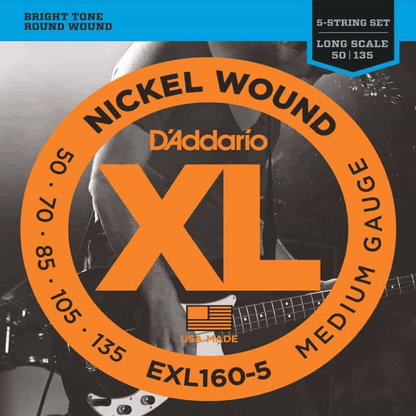 D'Addario EXL160-5 Medium Long Scale 5 String Bass Strings 50-135 Gauge