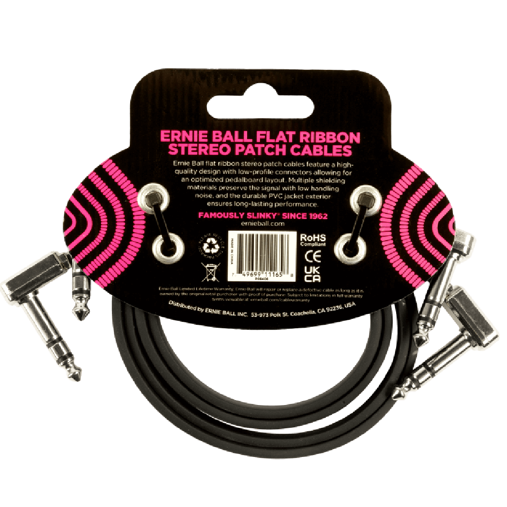 Ernie Ball 24” Flat Ribbon Stereo Patch Cable 2 Pack in Black