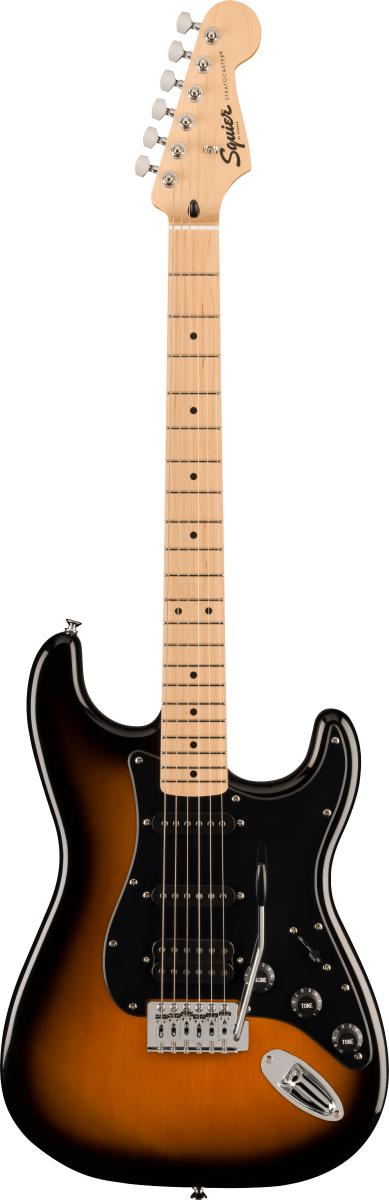 Squier FSR Squier Sonic Stratocaster HSS, Maple Fingerboard, Black Pickguard in 2-Color Sunburst