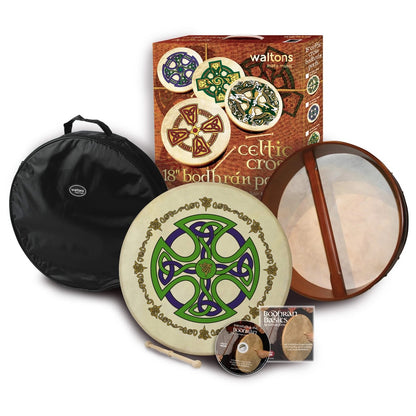 Waltons 18 Inch Gaelic Cross Bodhran Pack and Beater and DVD and Bag