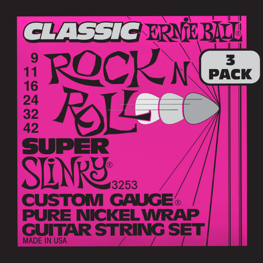 Ernie Ball Super Slinky Classic RnR Pure Nickel Wrap Electric Guitar Strings 3 Pk 9-42 Gauge