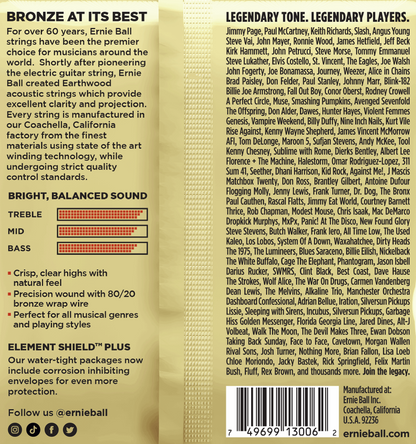 Ernie Ball Earthwood Extra Light 80/20 Bronze Acoustic Guitar Strings 3 Pk 10-50 Gauge