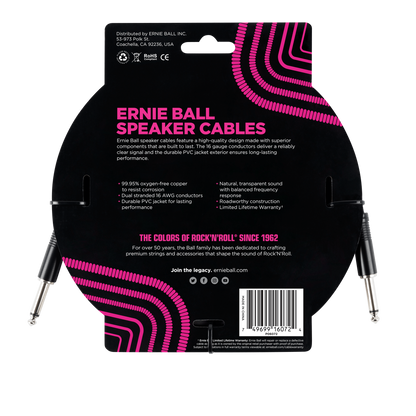 Ernie Ball Straight to Straight Speaker Cable 6-Ft in Black