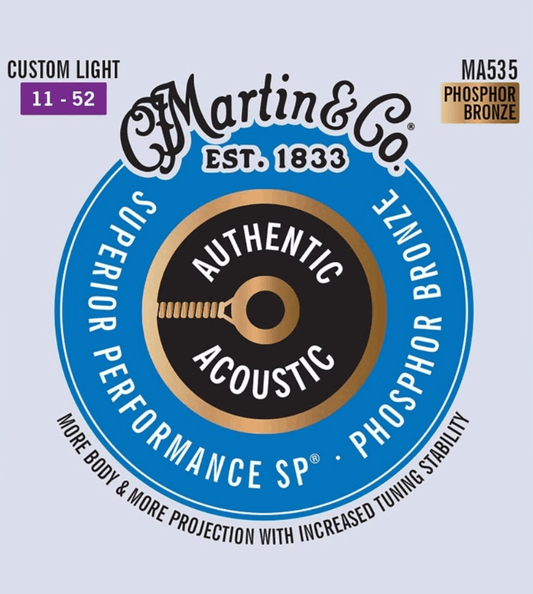 Martin Strings MA535 Authentic 92/8 Phosphor Bronze Acoustic Guitar Strings  Custom Light 11-52 Gauge