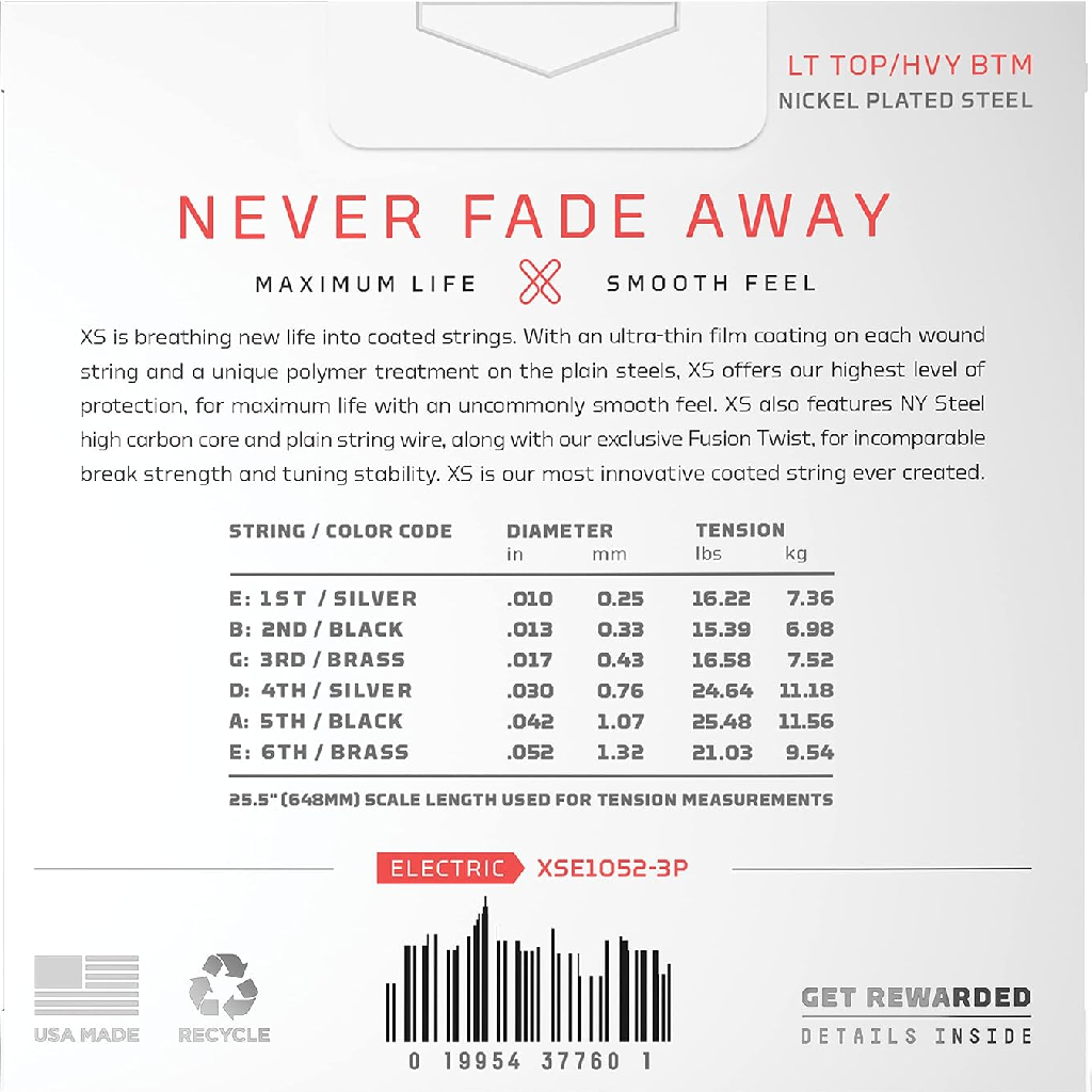 D'Addario XS Light Top Heavy Bottom Coated Electric Guitar Strings 3 Pack 10-52 Gauge