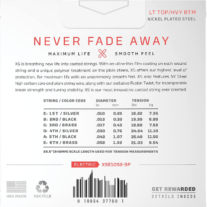 D'Addario XS Light Top Heavy Bottom Coated Electric Guitar Strings 3 Pack 10-52 Gauge