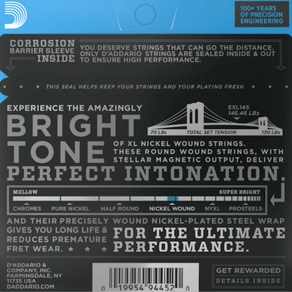 D'Addario EXL145 Nickel Wound Heavy Plain 3rd Electric Guitar Strings 12-54 Gauge