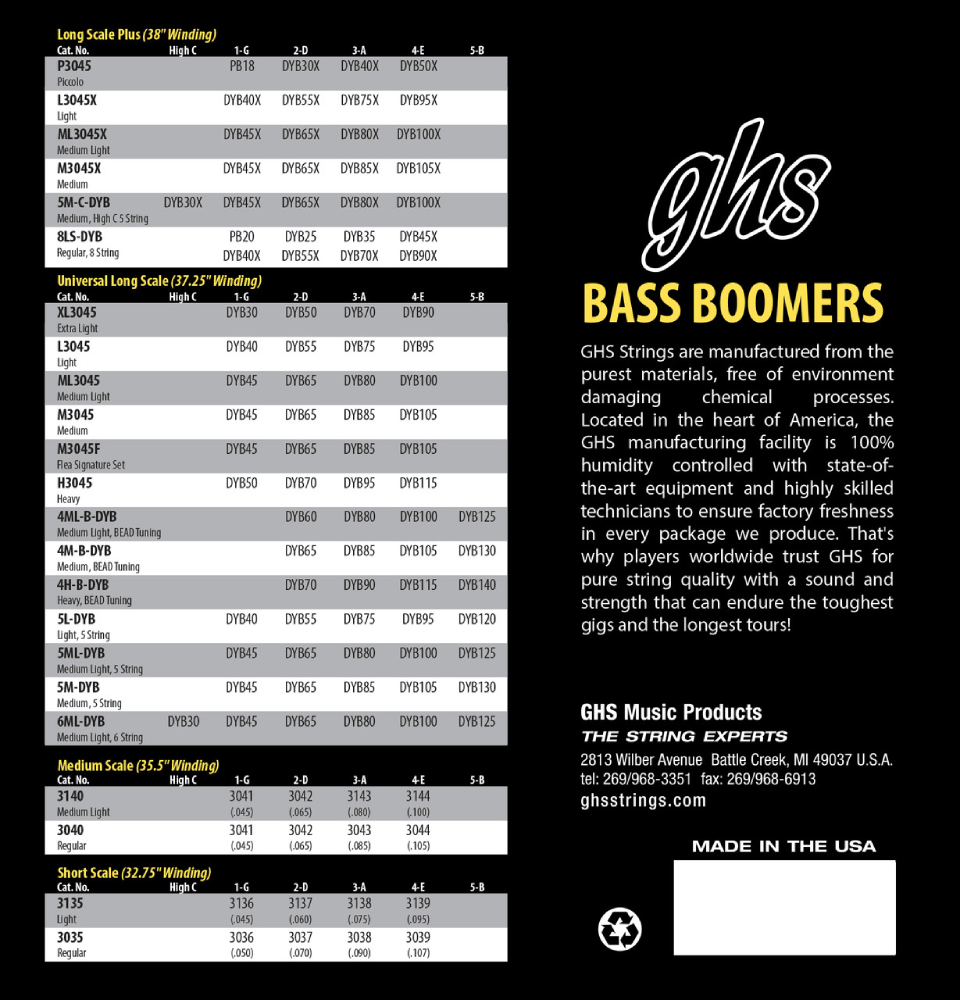 GHS ML3045X Extra Long Scale Bass Boomers Strings Medium Light 45-100 Gauge