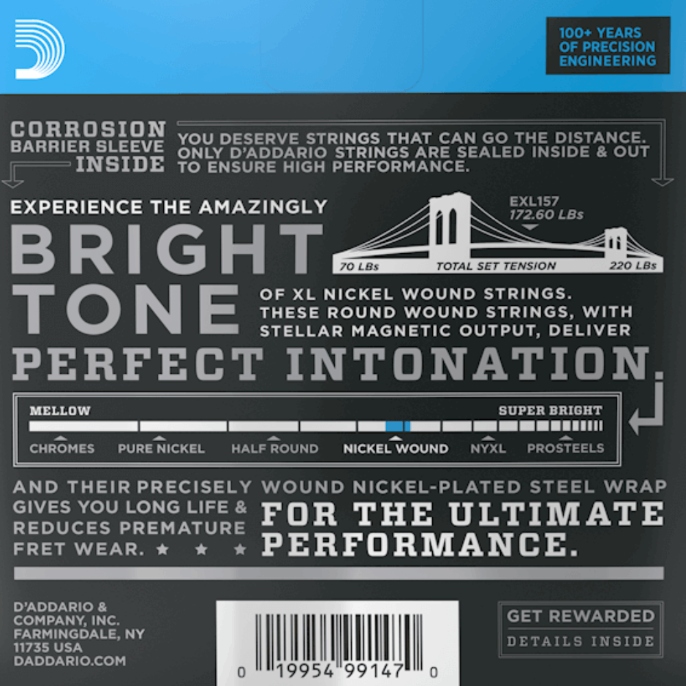 D'Addario EXL157 Nickel Wound Electric Guitar Strings Baritone Medium 14-68 Gauge