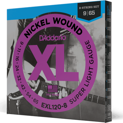 D'Addario EXL120 8 Nickel Wound 8 String Electric Guitar Strings Super Light 9-65 Gauge