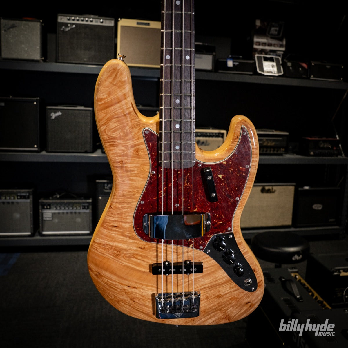 Fender Custom Shop Artisan Maple Burl Jazz Bass Guitar in Aged Natural