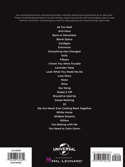 Taylor Swift Easy Piano Anthology