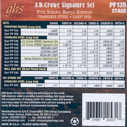 GHS PF135 JD Crowe Banjo Strings 10-20/10