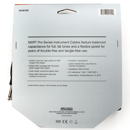 MXR 20 FT Pro Series Straight to Right Angle Instrument Cable