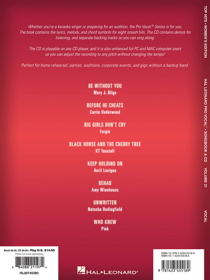 Top Hits Pro Vocal Women's Edition Volume 31 BK/CD