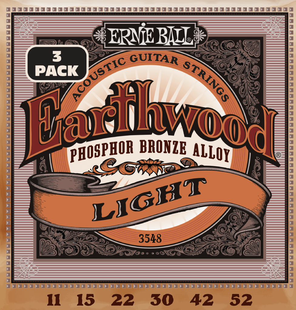 Ernie Ball Earthwood Light Phosphor Bronze Acoustic Guitar Strings 3 Pk 11-52 Gauge
