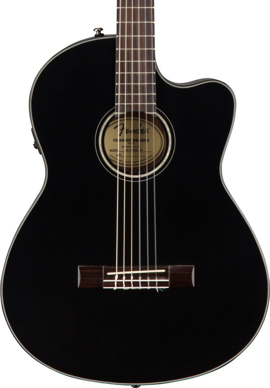 Fender CN140SCE Nylon Thinline, Walnut Fingerboard in Black