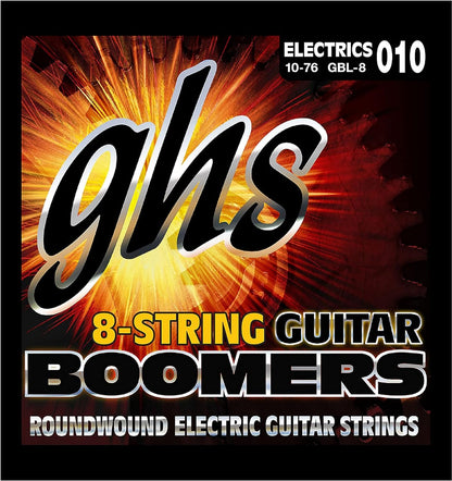 GHS GBL 8 Boomers 8 String Electric Guitar Strings Light 10-76 Gauge