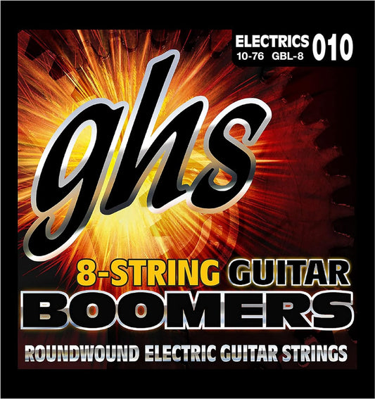 GHS GBL 8 Boomers 8 String Electric Guitar Strings Light 10-76 Gauge
