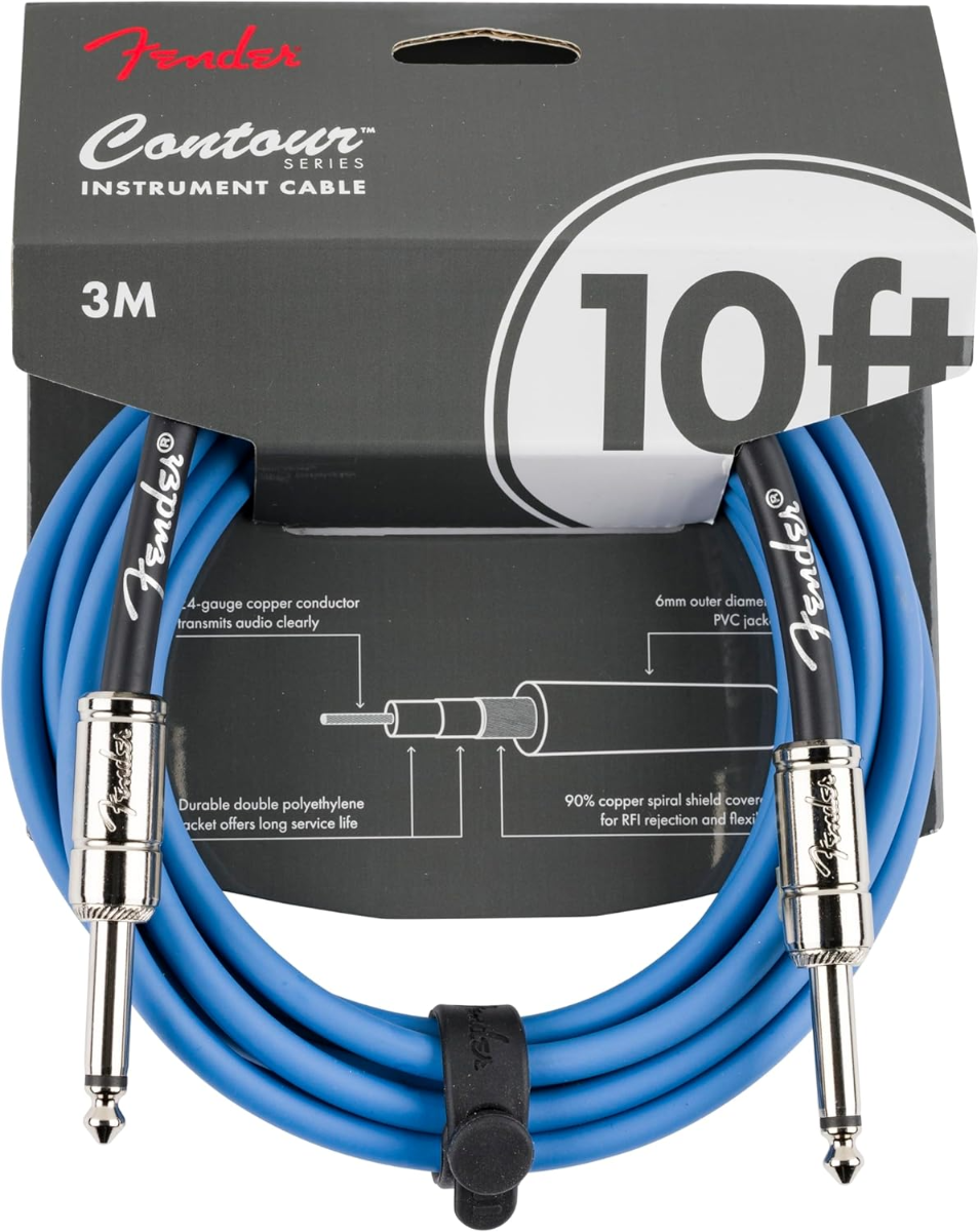 Fender Contour 10' Instrument Cable in Lake Placid Blue