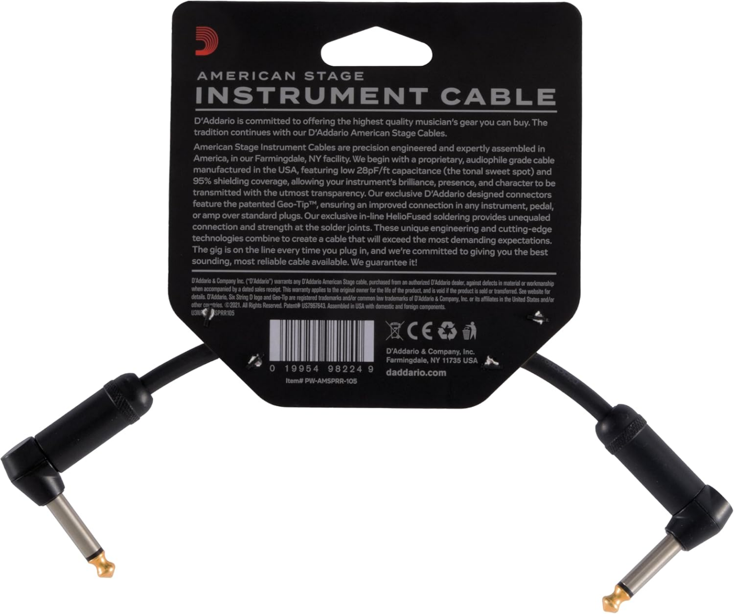 D'Addario 6" American Stage 1/4" Instrument Patch Cable