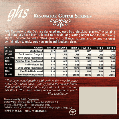 GHS DWB1600 White Bronze Resonator 16-56 Gauge