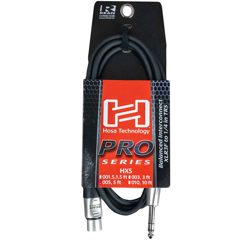 Hosa HXS005 Pro Balanced Interconnect, Rean XLR3F to 1/4 in TRS, 5 ft / 1.5m