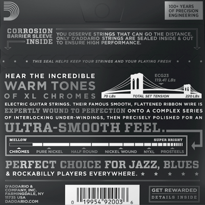 D'Addario ECG23 XL Chromes Flat wound Electric Guitar Strings Extra Light 10-48 Gauge