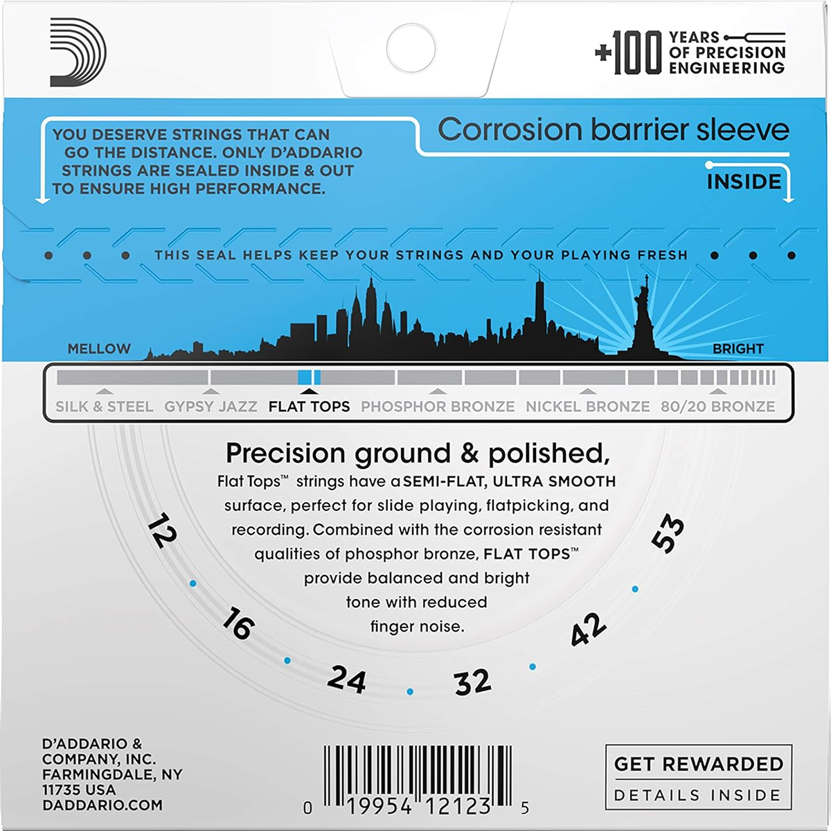 D'Addario Flat Tops Phosphor Bronze Regular Light Acoustic Guitar Strings 11-45 Gauge