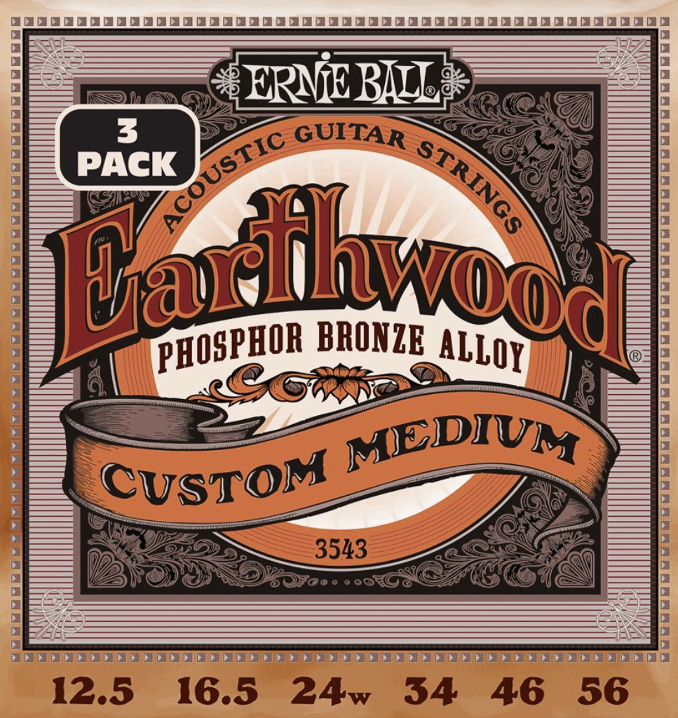 Ernie Ball Earthwood Custom Medium Phosphor Bronze Acoustic Guitar Strings 3 Pk 12.5-56 Gauge