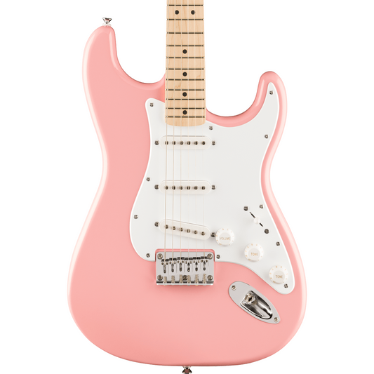 Squier FSR Squier Sonic Stratocaster HT, Maple Fingerboard, White Pickguard in Shell Pink