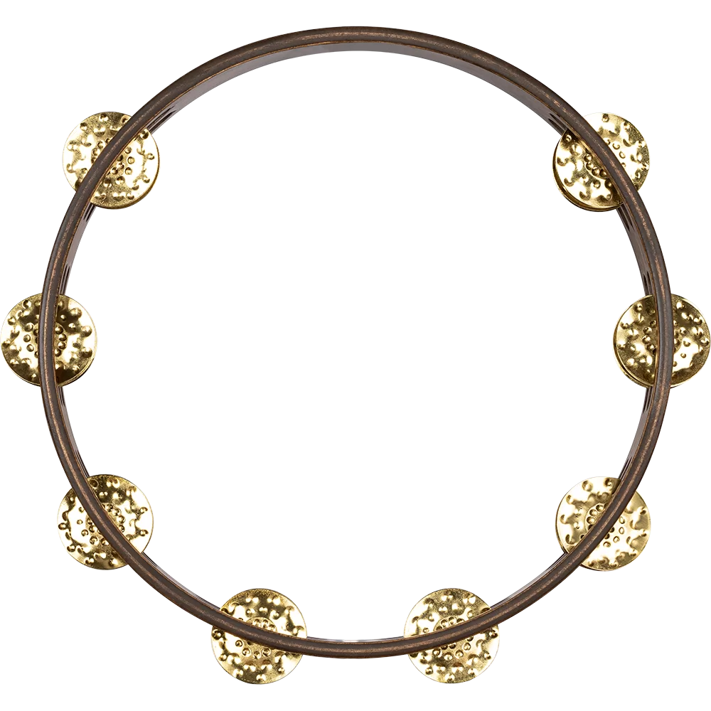Meinl Percussion TA2VWB Traditional Wood Series Tambourine Dual Row Hammered Brass Jingles 10"