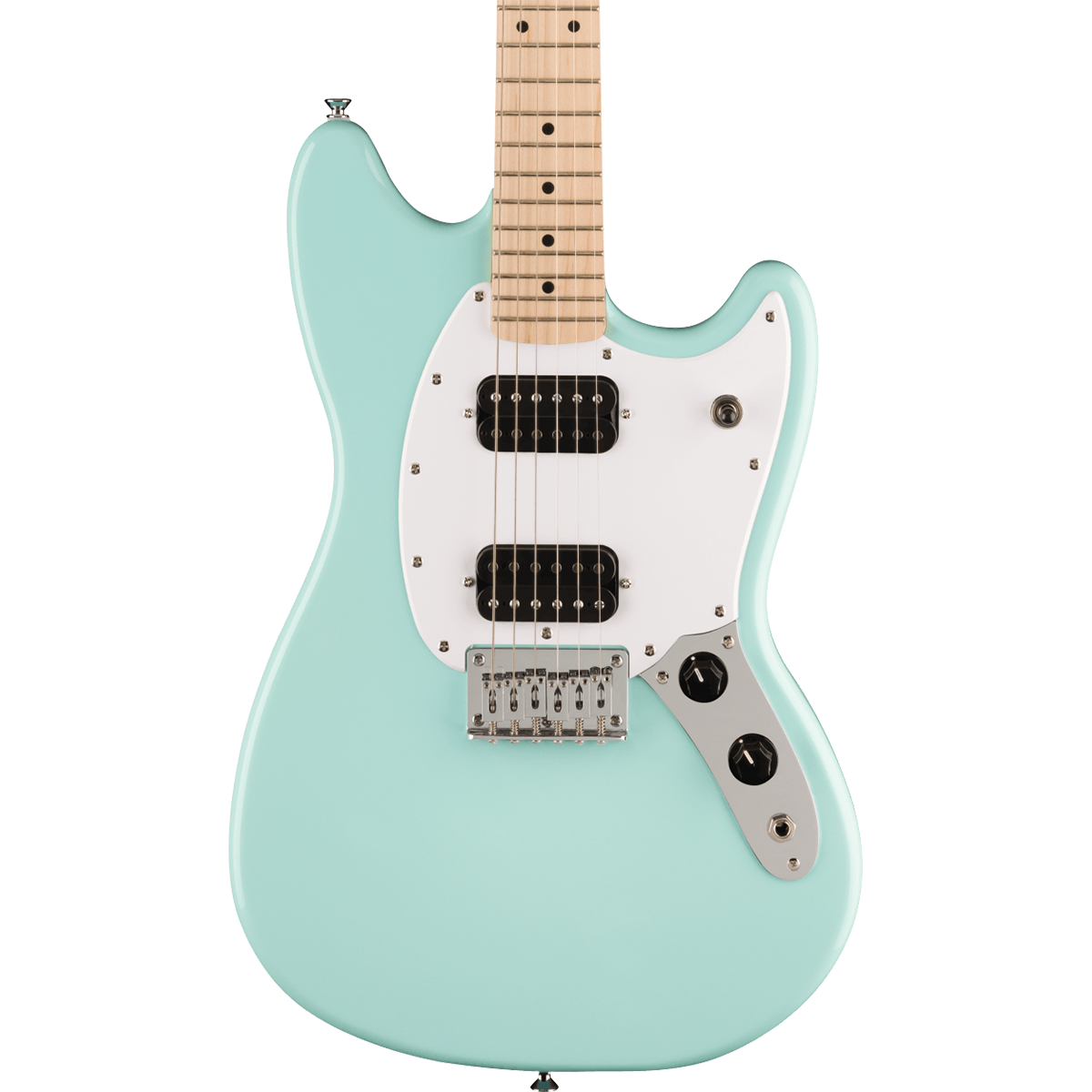 Squier FSR Squier Sonic Mustang HH, Maple Fingerboard, White Pickguard in Sonic Blue