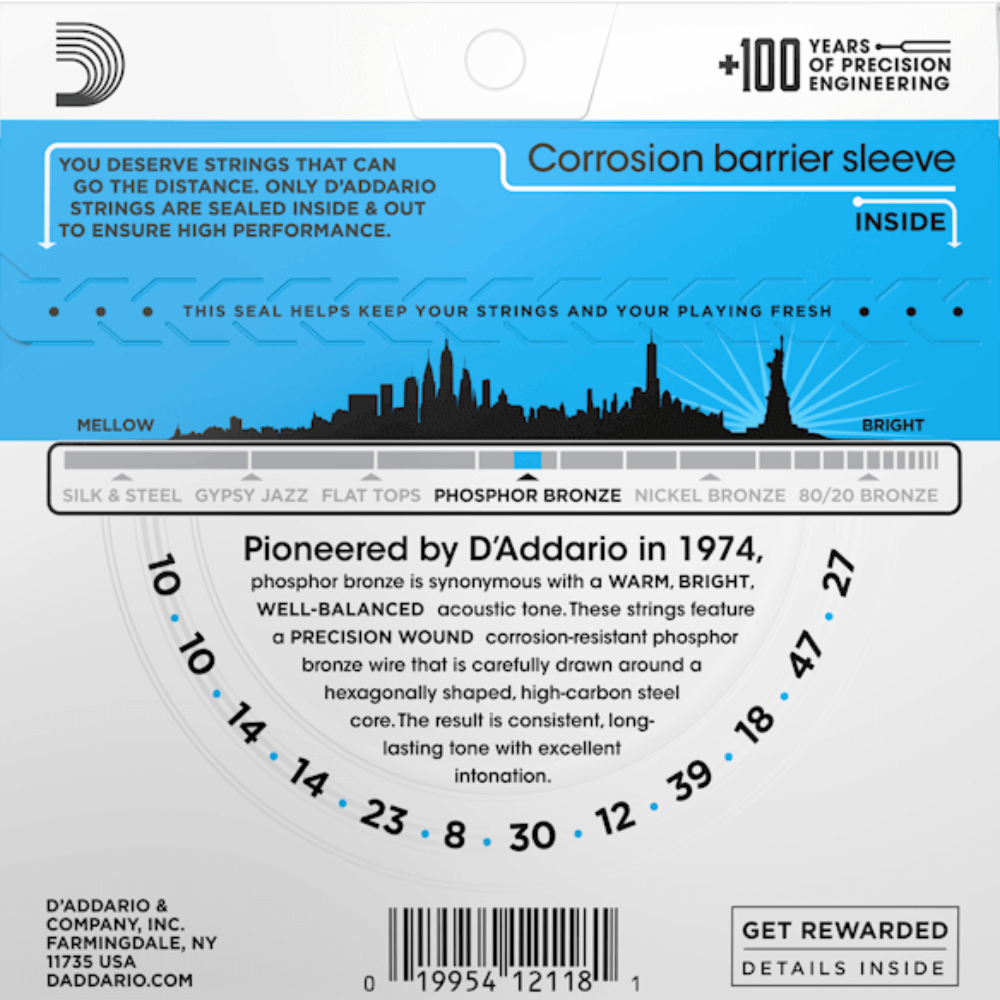 DAddario EJ38 12 String Phosphor Bronze Light Acoustic Guitar Strings