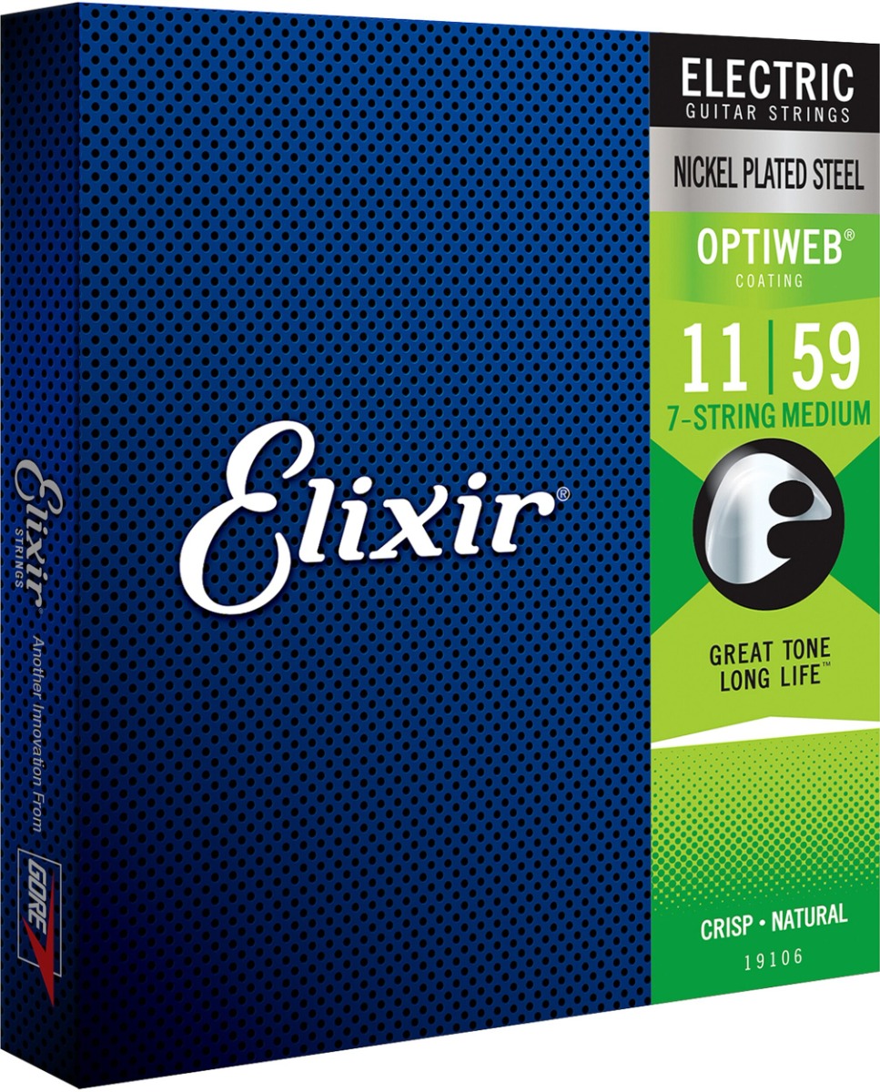 Elixir 19106 Optiweb 7 String Electric Guitar Strings Medium 11-59 Gauge