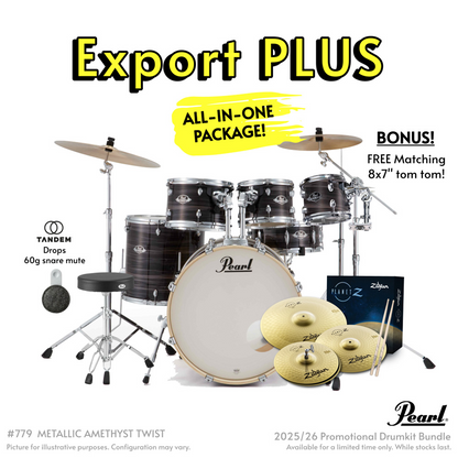 Pearl Export Plus 5-Piece Fusion Plus Drum Kit with Cymbal Pack in Metallic Amethyst Twist