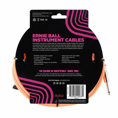 Ernie Ball 10' Braided Straight to Angled Instrument Cable in Neon Orange