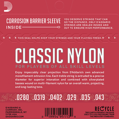 D'Addario EJ27N Student Nylon Classical Guitar Strings Normal Tension