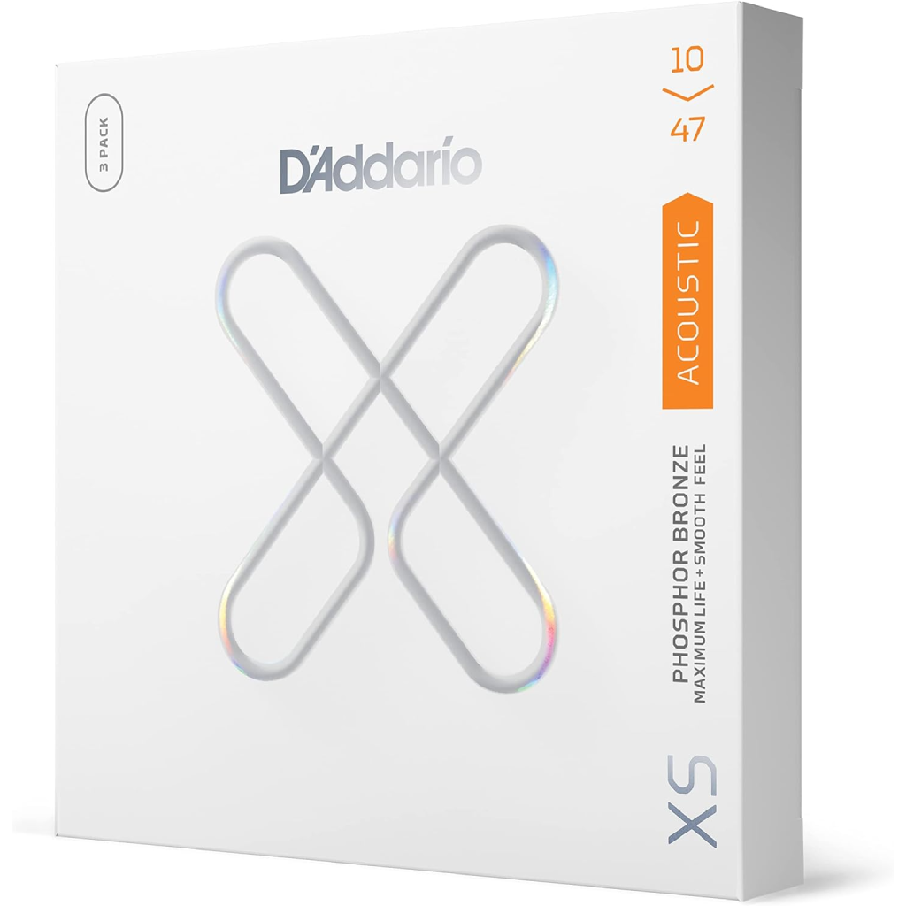 D'Addario XS Phosphor Bronze Extra Light Coated Acoustic Guitar Strings 3 Pack 10-47 Gauge