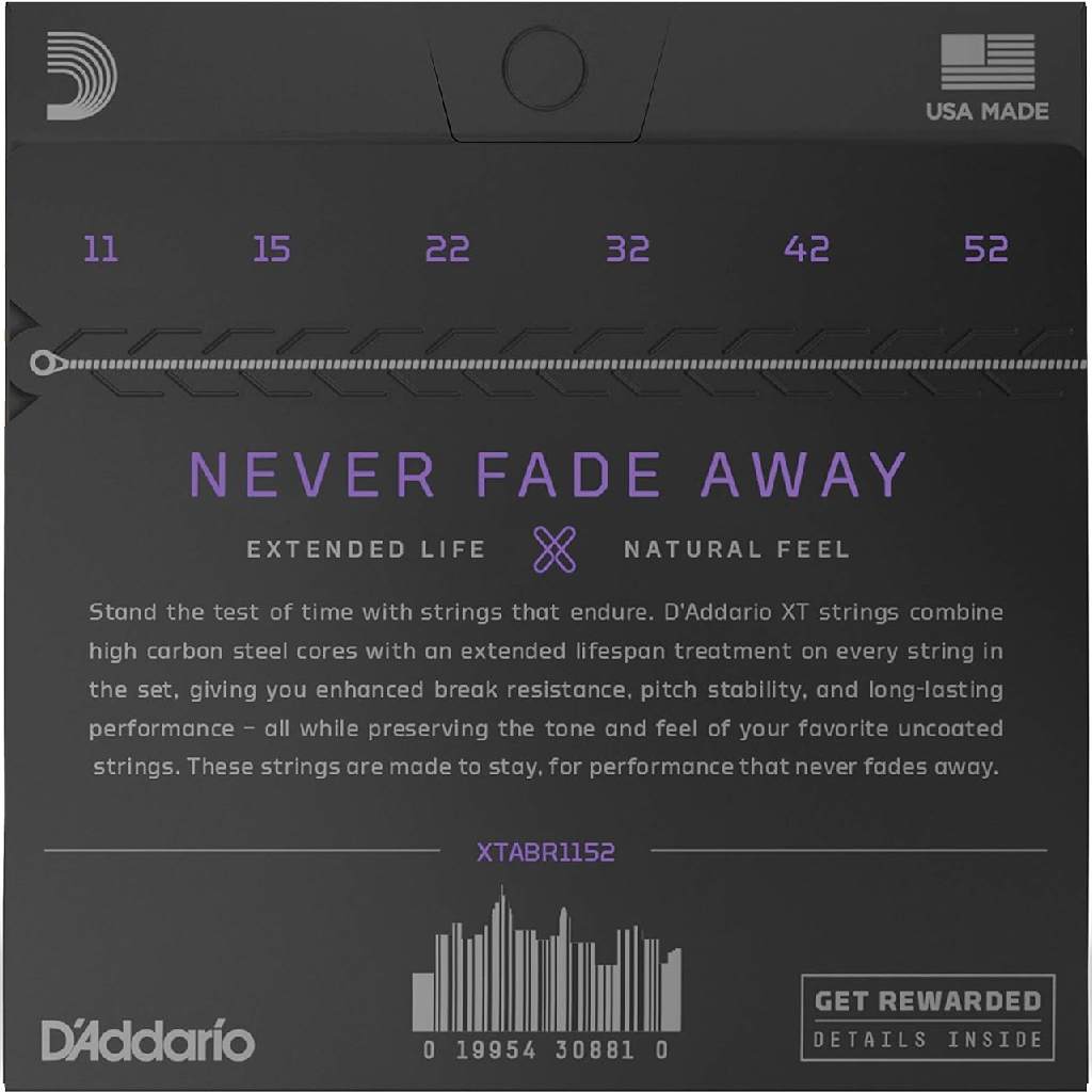 D'Addario XT 80/20 Bronze Coated Acoustic Guitar Strings 11-52 Gauge