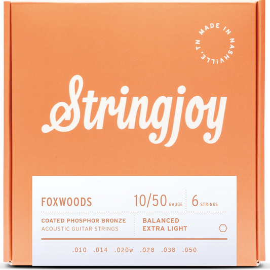 Stringjoy Foxwoods Extra Light Coated Phosphor Bronze Acoustic Guitar Strings 10-50 Gauge
