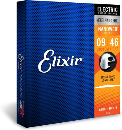 Elixir 12027 Nanoweb Electric Guitar Strings Custom Light 9-46 Gauge